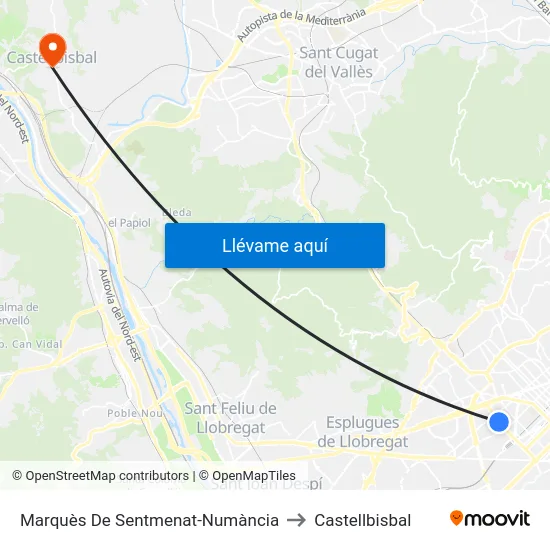 Marquès De Sentmenat-Numància to Castellbisbal map