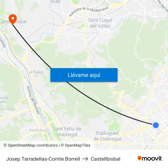 Josep Tarradellas-Comte Borrell to Castellbisbal map