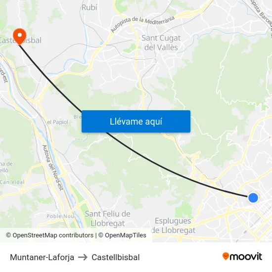 Muntaner-Laforja to Castellbisbal map