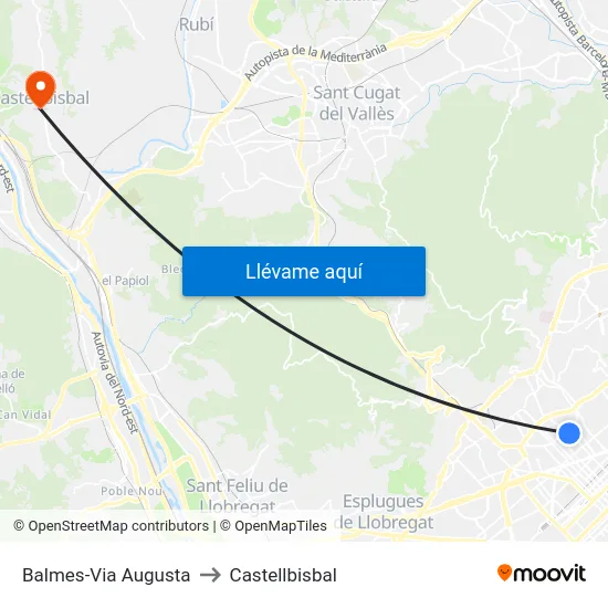 Balmes-Via Augusta to Castellbisbal map