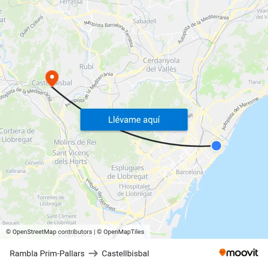 Rambla Prim-Pallars to Castellbisbal map