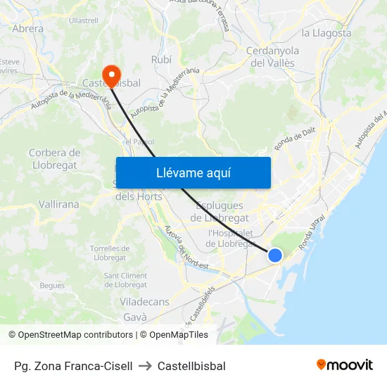 Pg. Zona Franca-Cisell to Castellbisbal map
