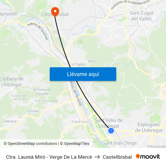 Ctra. Laureà Miró - Verge De La Mercè to Castellbisbal map