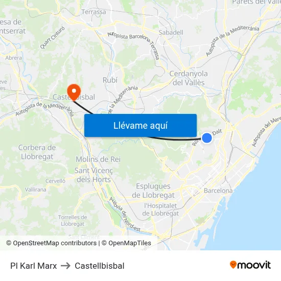 Pl Karl Marx to Castellbisbal map