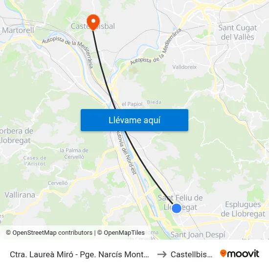 Ctra. Laureà Miró - Pge. Narcís Monturiol to Castellbisbal map