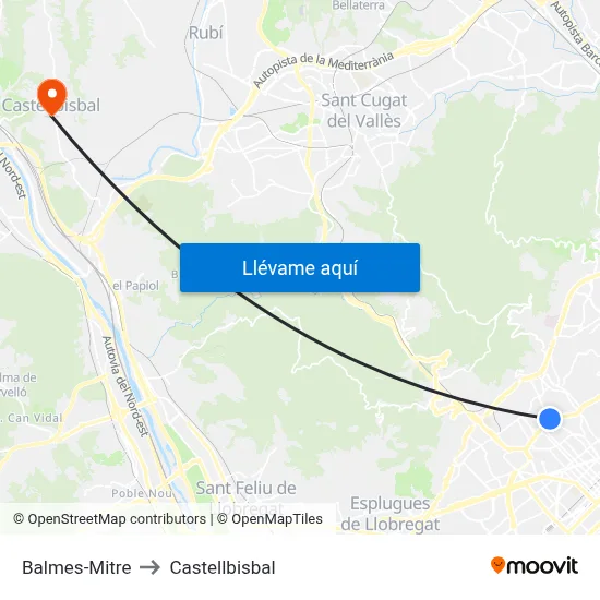 Balmes-Mitre to Castellbisbal map