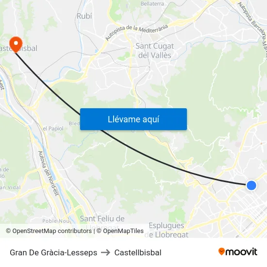 Gran De Gràcia-Lesseps to Castellbisbal map
