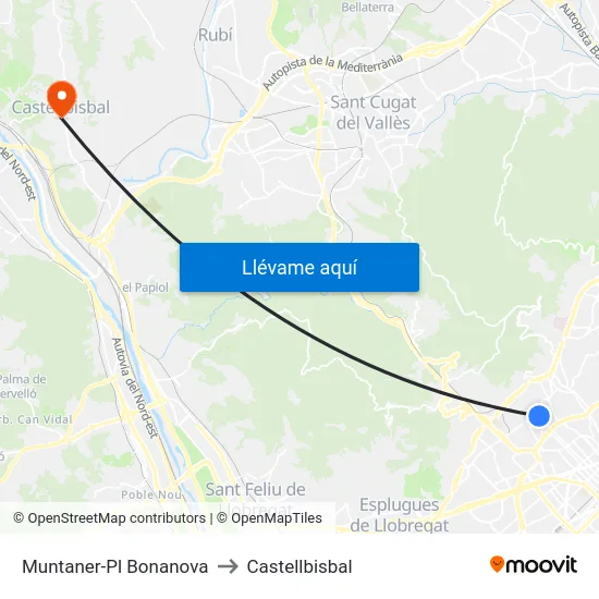 Muntaner-Pl Bonanova to Castellbisbal map