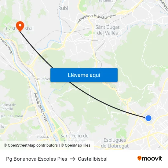 Pg Bonanova-Escoles Pies to Castellbisbal map