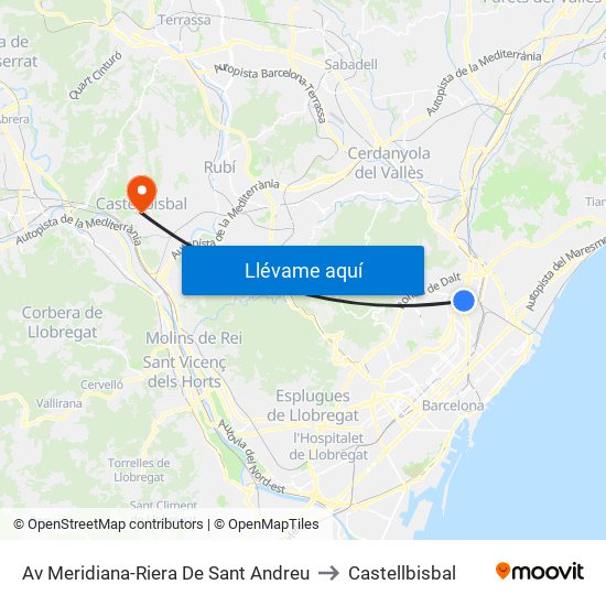 Av Meridiana-Riera De Sant Andreu to Castellbisbal map