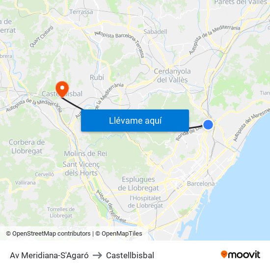 Av Meridiana-S'Agaró to Castellbisbal map
