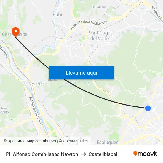 Pl. Alfonso Comín-Isaac Newton to Castellbisbal map