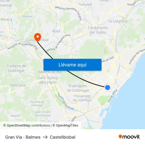 Gran Via - Balmes to Castellbisbal map