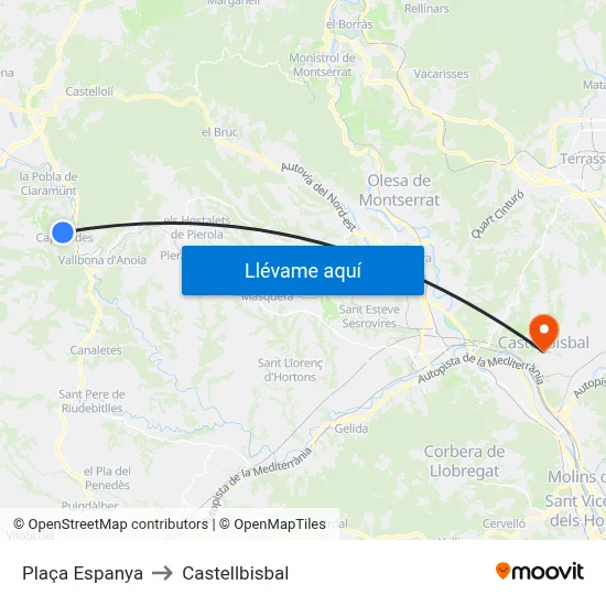 Plaça Espanya to Castellbisbal map