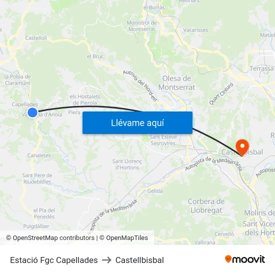 Estació Fgc Capellades to Castellbisbal map