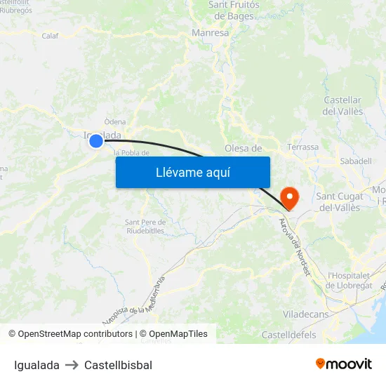 Igualada to Castellbisbal map