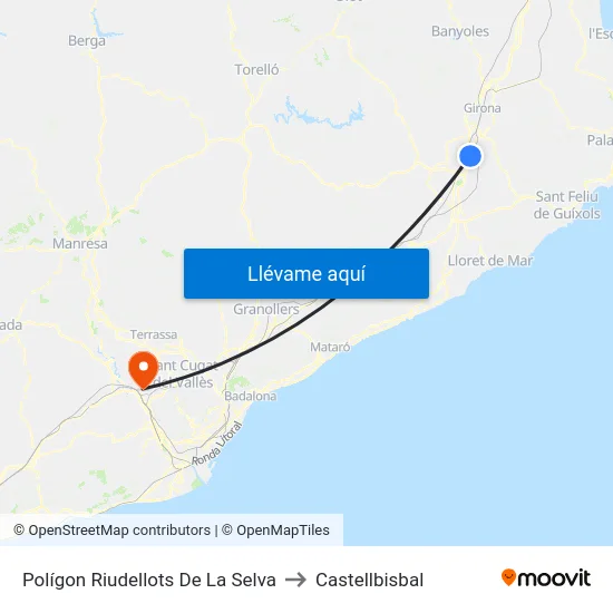 Polígon Riudellots De La Selva to Castellbisbal map