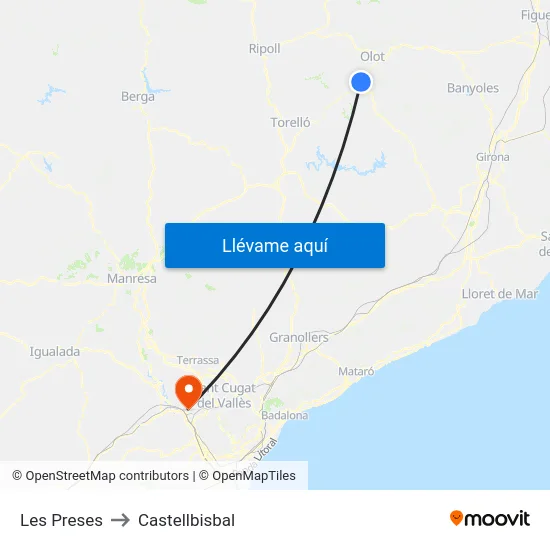 Les Preses to Castellbisbal map