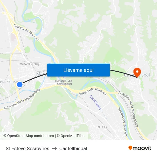 St Esteve Sesrovires to Castellbisbal map