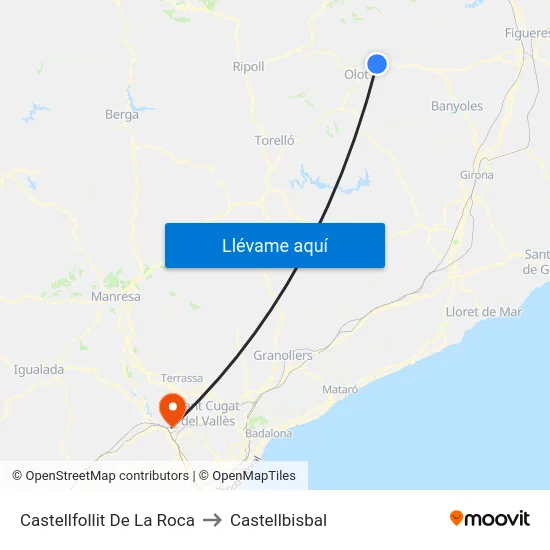 Castellfollit De La Roca to Castellbisbal map