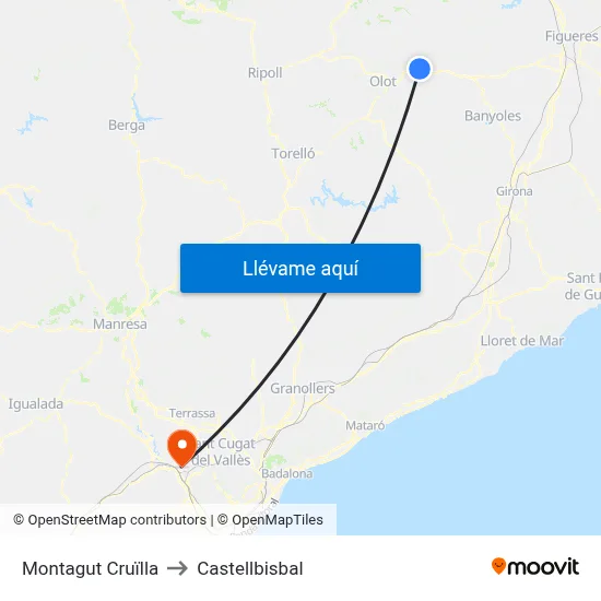 Montagut Cruïlla to Castellbisbal map