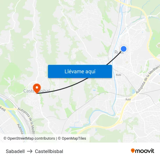 Sabadell to Castellbisbal map