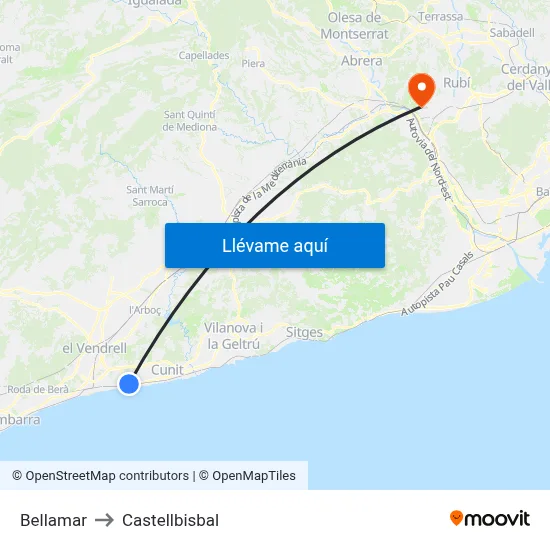 Bellamar to Castellbisbal map