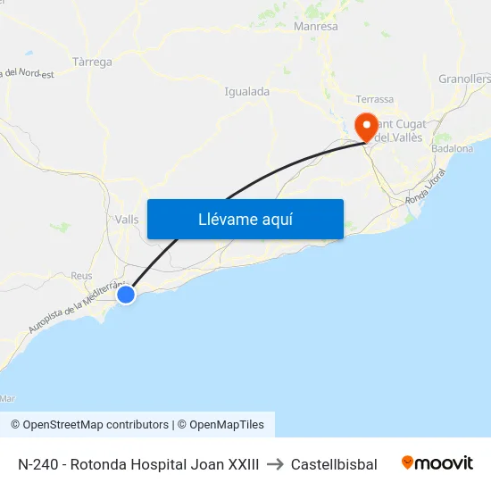 N-240 - Rotonda Hospital Joan XXIII to Castellbisbal map