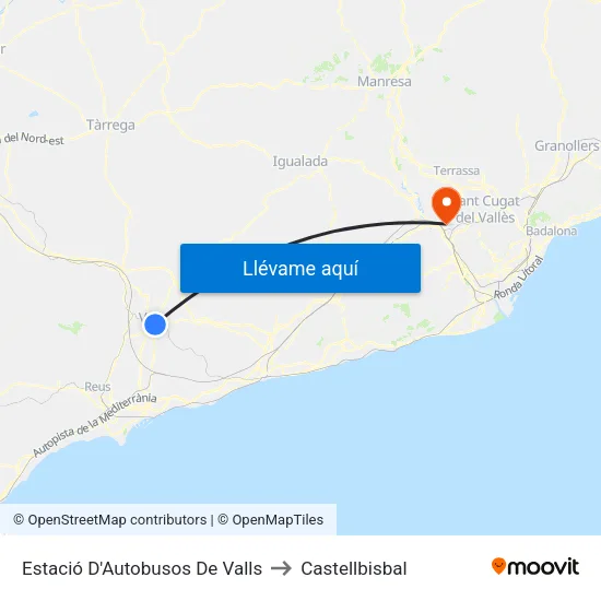 Estació D'Autobusos De Valls to Castellbisbal map