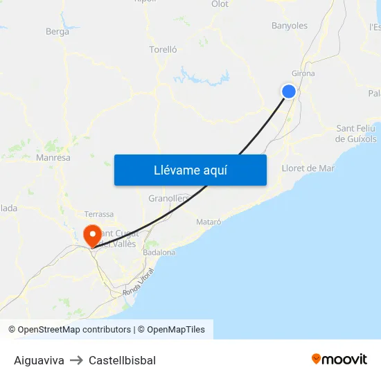 Aiguaviva to Castellbisbal map