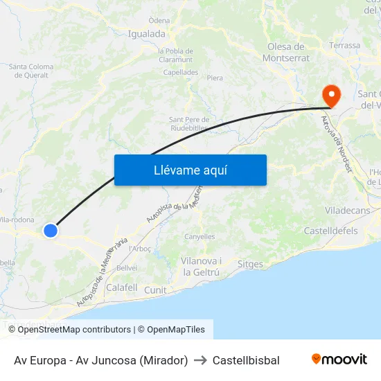 Av Europa - Av Juncosa (Mirador) to Castellbisbal map