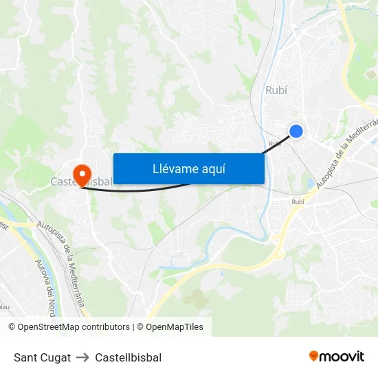 Sant Cugat to Castellbisbal map