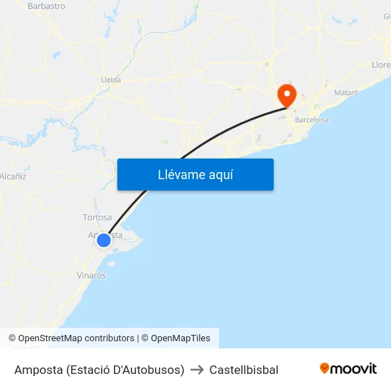 Amposta (Estació D'Autobusos) to Castellbisbal map
