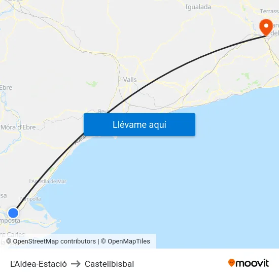 L'Aldea-Estació to Castellbisbal map