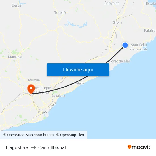Llagostera to Castellbisbal map