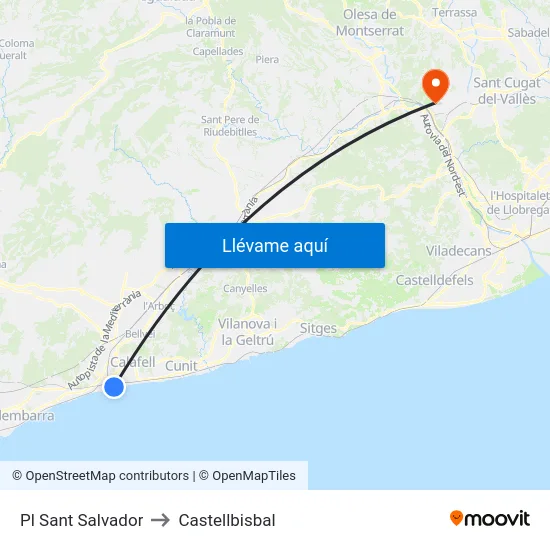 Pl Sant Salvador to Castellbisbal map