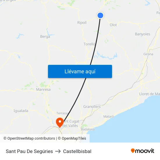 Sant Pau De Segúries to Castellbisbal map
