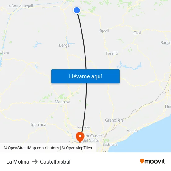 La Molina to Castellbisbal map