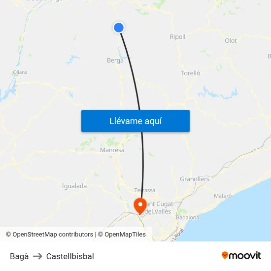 Bagà to Castellbisbal map