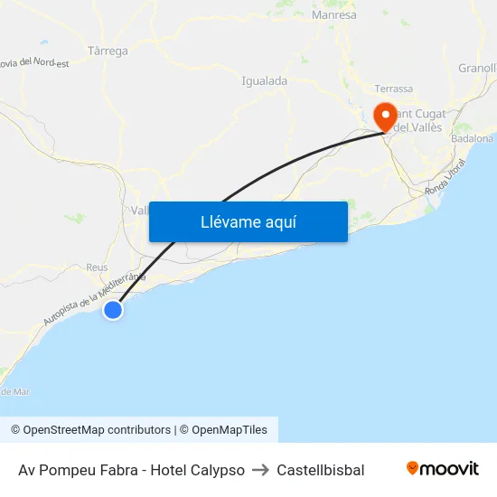 Av Pompeu Fabra - Hotel Calypso to Castellbisbal map