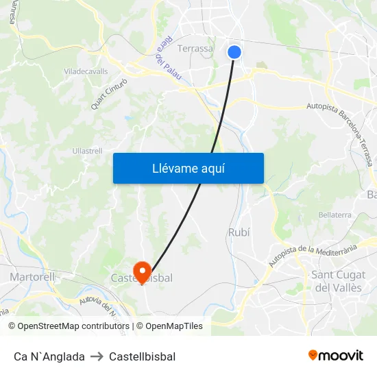 Ca N`Anglada to Castellbisbal map