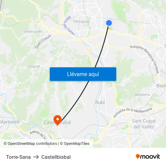 Torre-Sana to Castellbisbal map