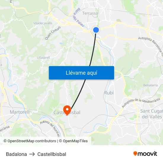 Badalona to Castellbisbal map