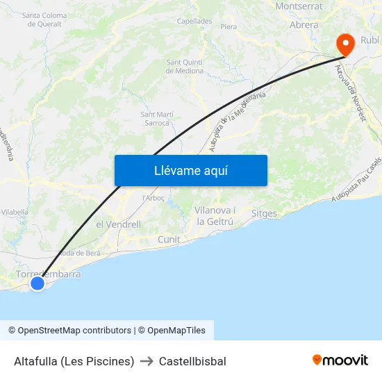 Altafulla (Les Piscines) to Castellbisbal map
