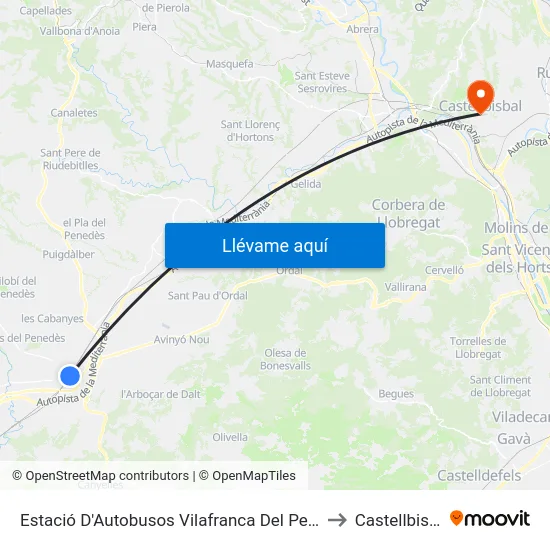 Estació D'Autobusos Vilafranca Del Penedès to Castellbisbal map