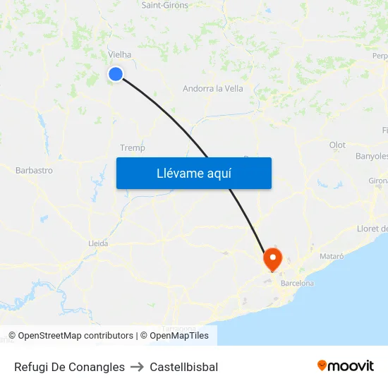 Refugi De Conangles to Castellbisbal map