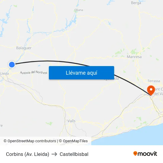 Corbins (Av. Lleida) to Castellbisbal map