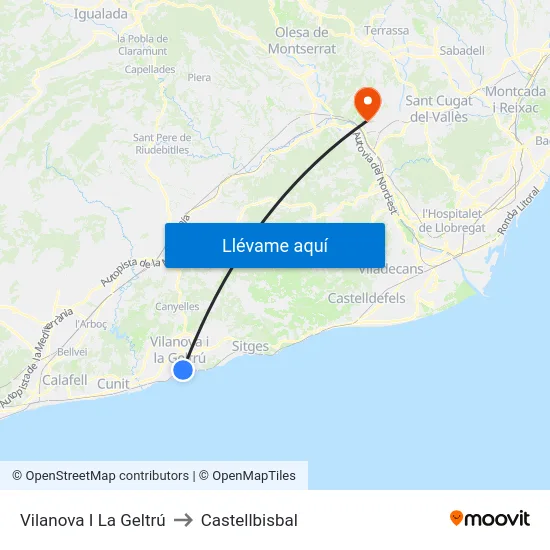 Vilanova I La Geltrú to Castellbisbal map