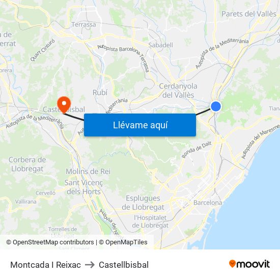 Montcada I Reixac to Castellbisbal map