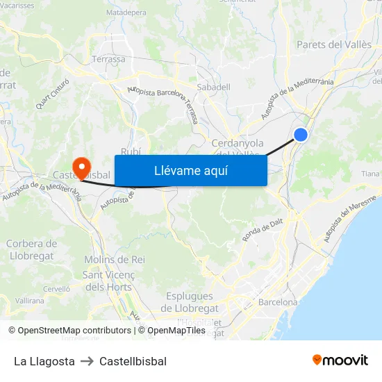 La Llagosta to Castellbisbal map